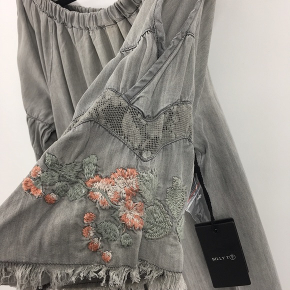 Billy T Dress Chambray Cold Shoulder Raw Hem - Picture 2 of 5